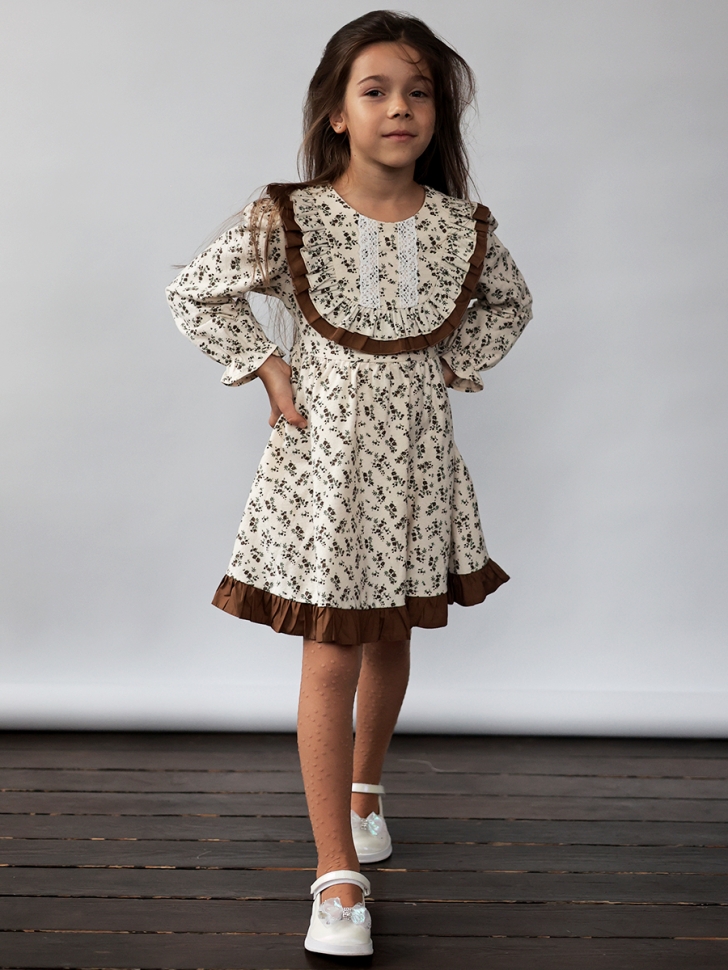 Платье для девочки нарядное БУШОН ST592, цвет светло-бежевый/коричневый 