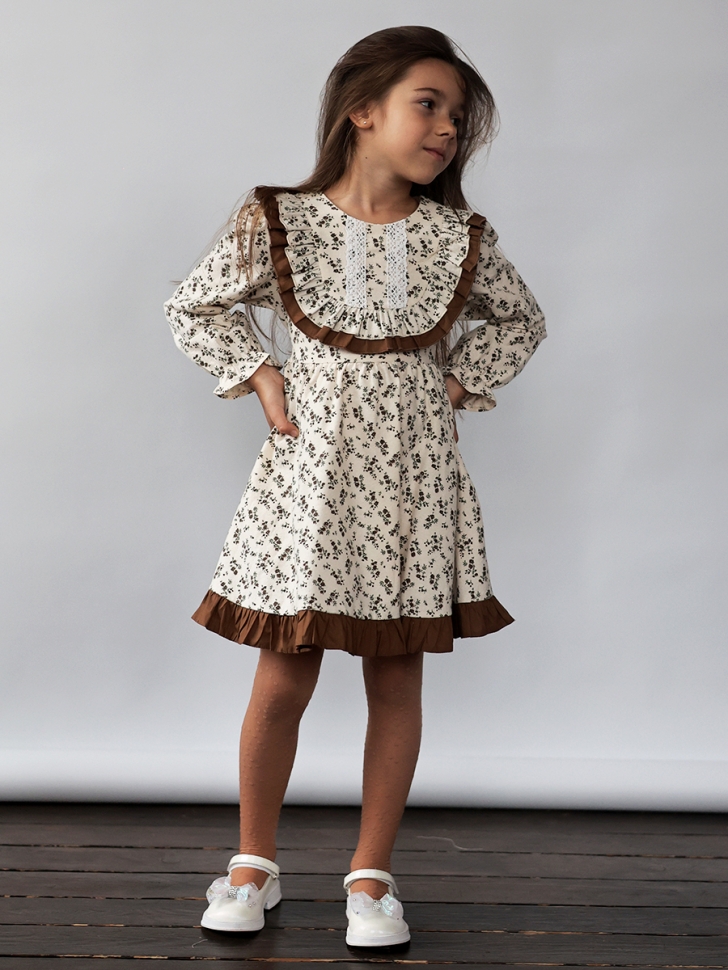 Платье для девочки нарядное БУШОН ST592, цвет светло-бежевый/коричневый 