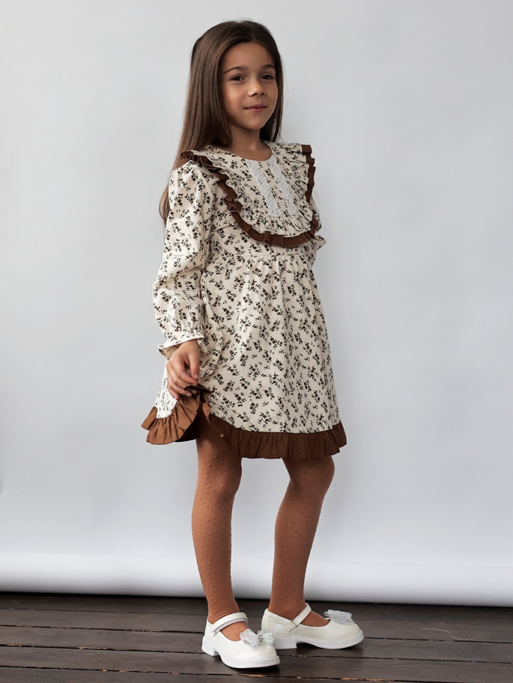 Платье для девочки нарядное БУШОН ST592, цвет светло-бежевый/коричневый 