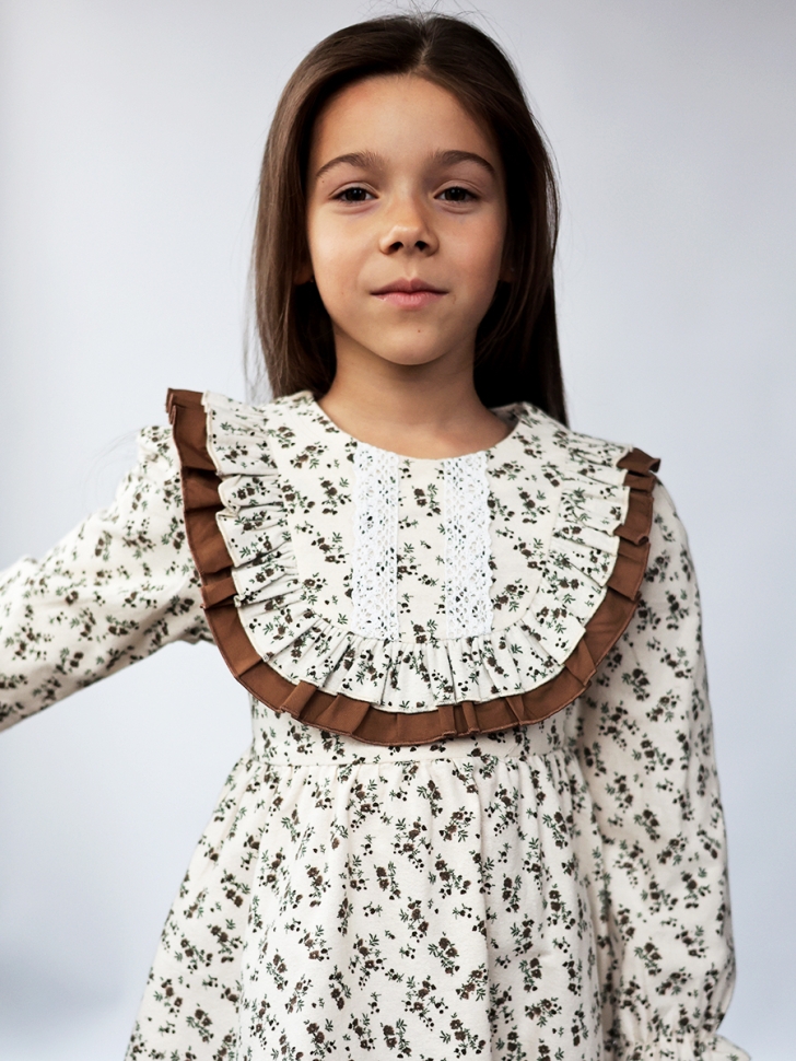 Платье для девочки нарядное БУШОН ST592, цвет светло-бежевый/коричневый 