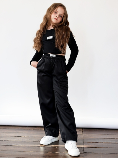 Комплект лонгслив и брюки для девочек БУШОН ST112, цвет черный/черный