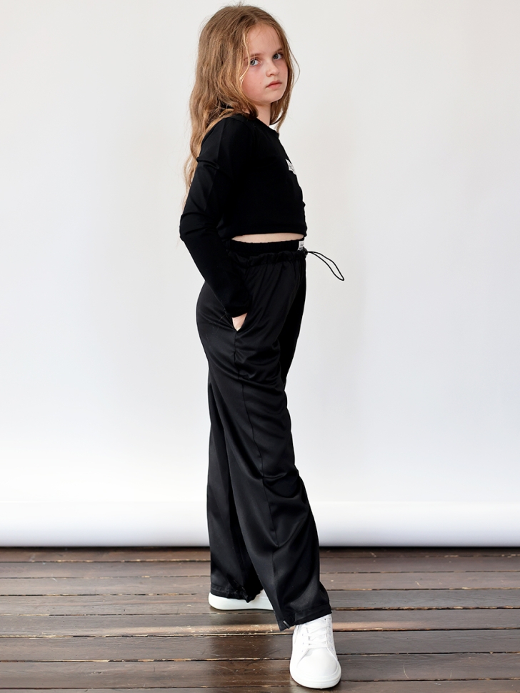 Комплект лонгслив и брюки для девочек БУШОН ST112, цвет черный/черный