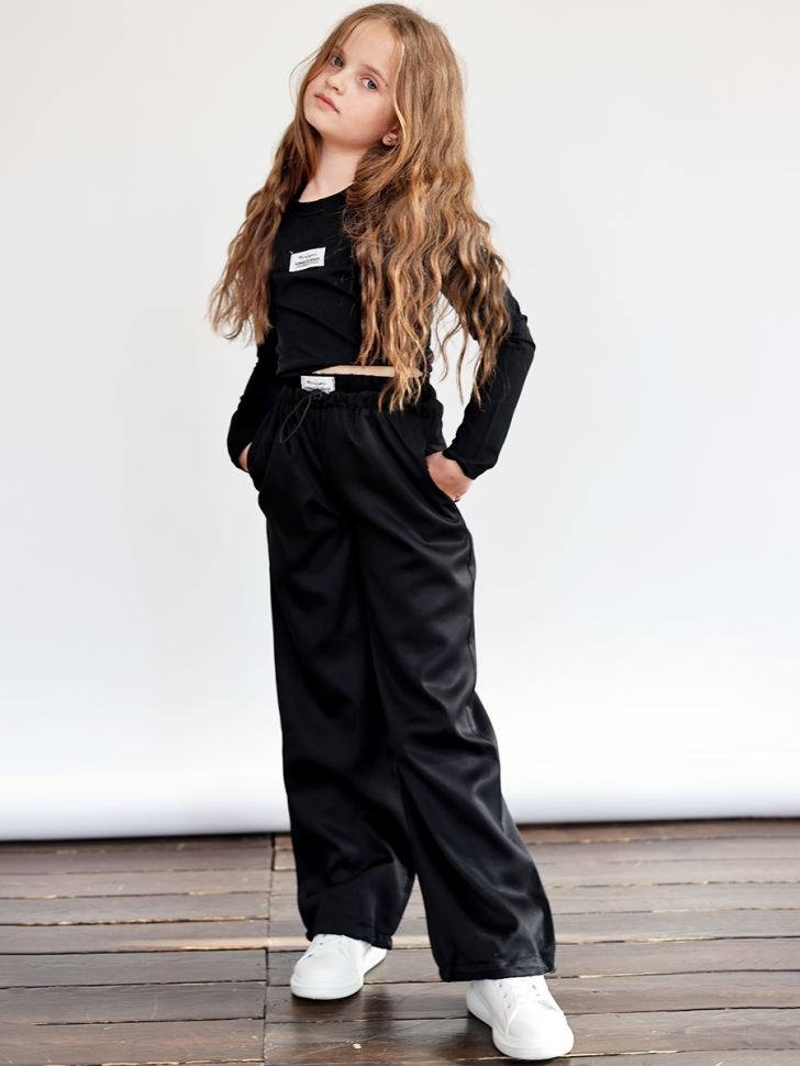 Комплект лонгслив и брюки для девочек БУШОН ST112, цвет черный/черный