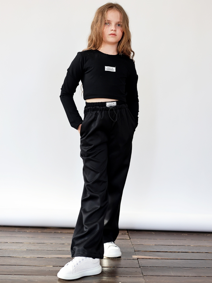 Комплект лонгслив и брюки для девочек БУШОН ST112, цвет черный/черный