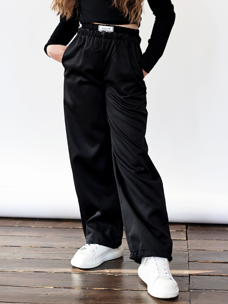 Комплект лонгслив и брюки для девочек БУШОН ST112, цвет черный/черный