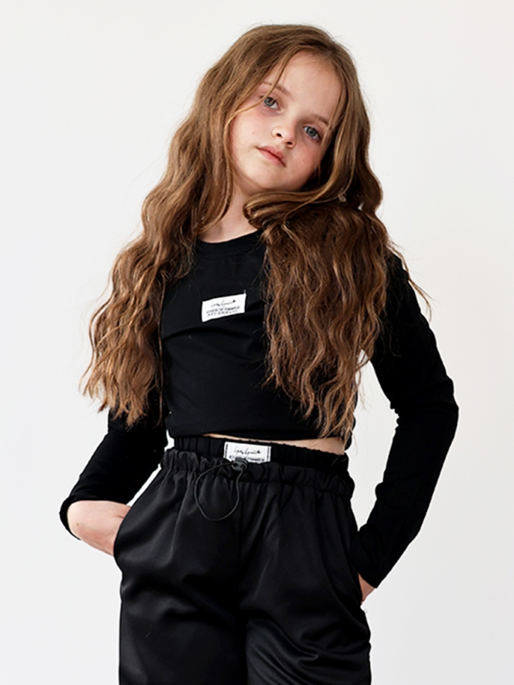 Комплект лонгслив и брюки для девочек БУШОН ST112, цвет черный/черный