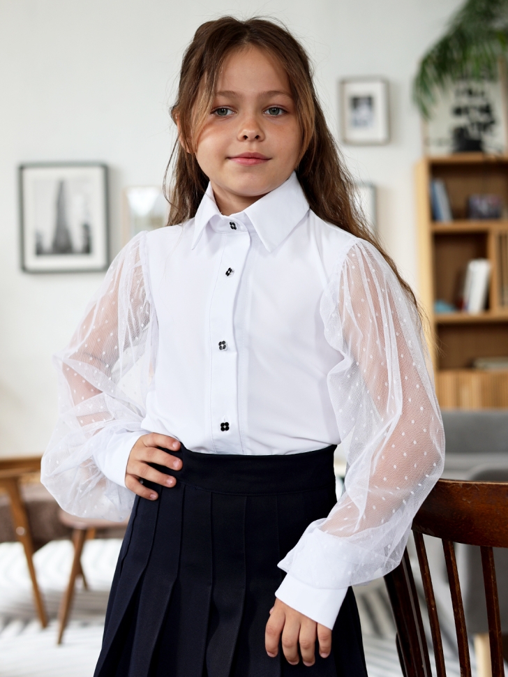 Блузка для девочек школьная БУШОН SK54, цвет белый