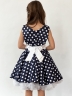 Платье для девочки нарядное БУШОН ST10, стиляги цвет темно-синий, белый пояс, принт белый горошек 