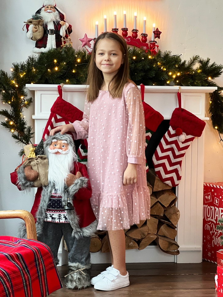 Платье для девочки нарядное БУШОН ST53, цвет пудровый/белый