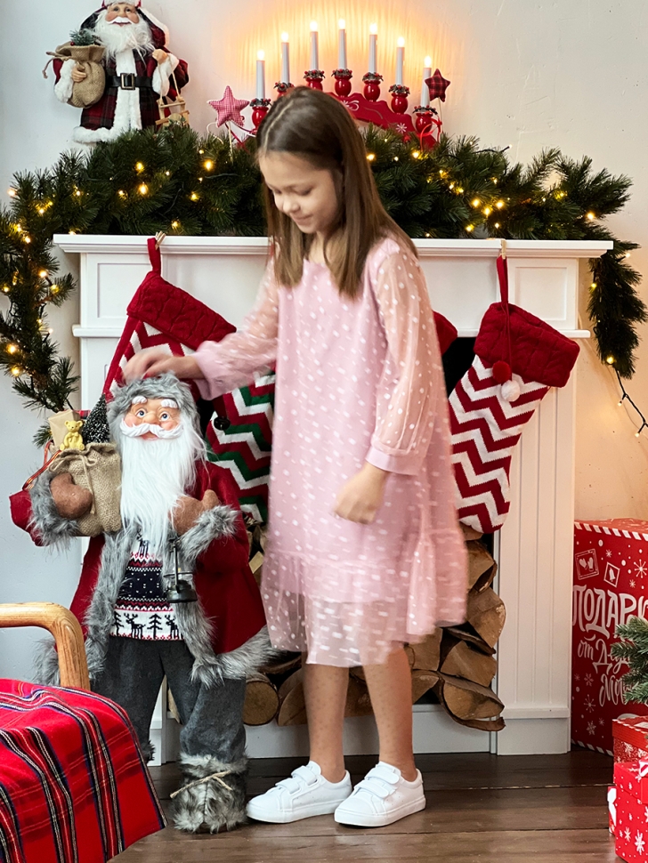 Платье для девочки нарядное БУШОН ST53, цвет пудровый/белый