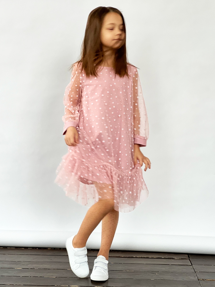 Платье для девочки нарядное БУШОН ST53, цвет пудровый/белый