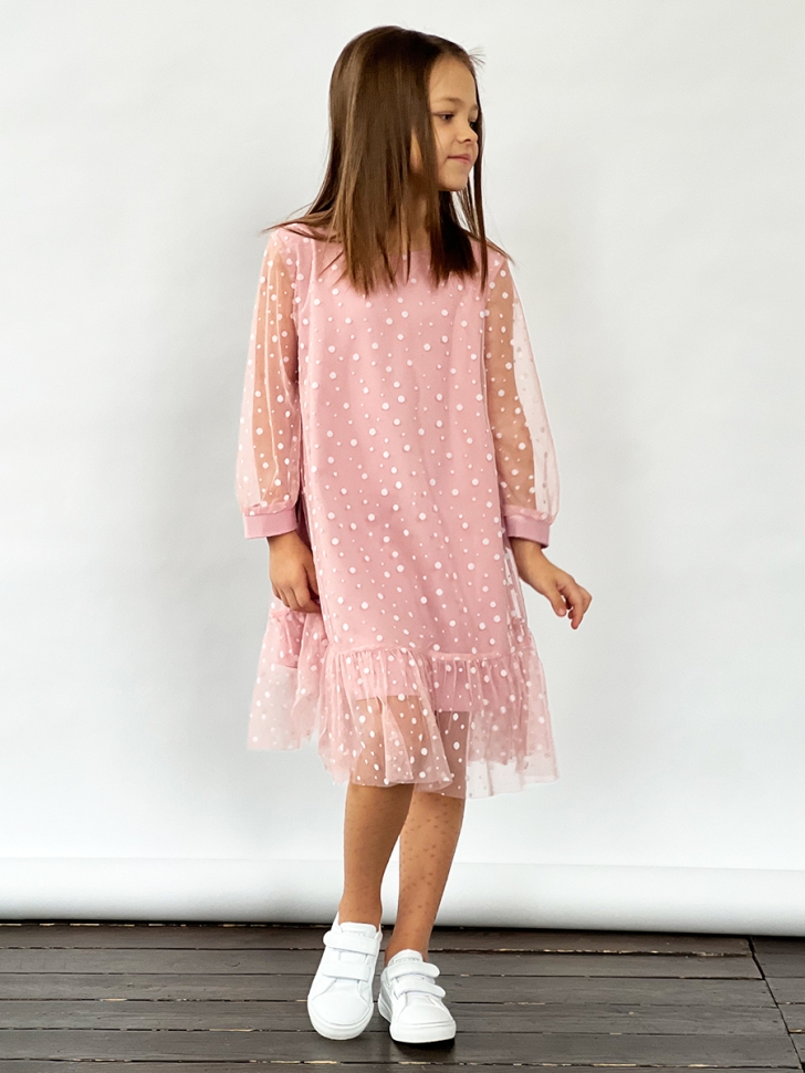 Платье для девочки нарядное БУШОН ST53, цвет пудровый/белый