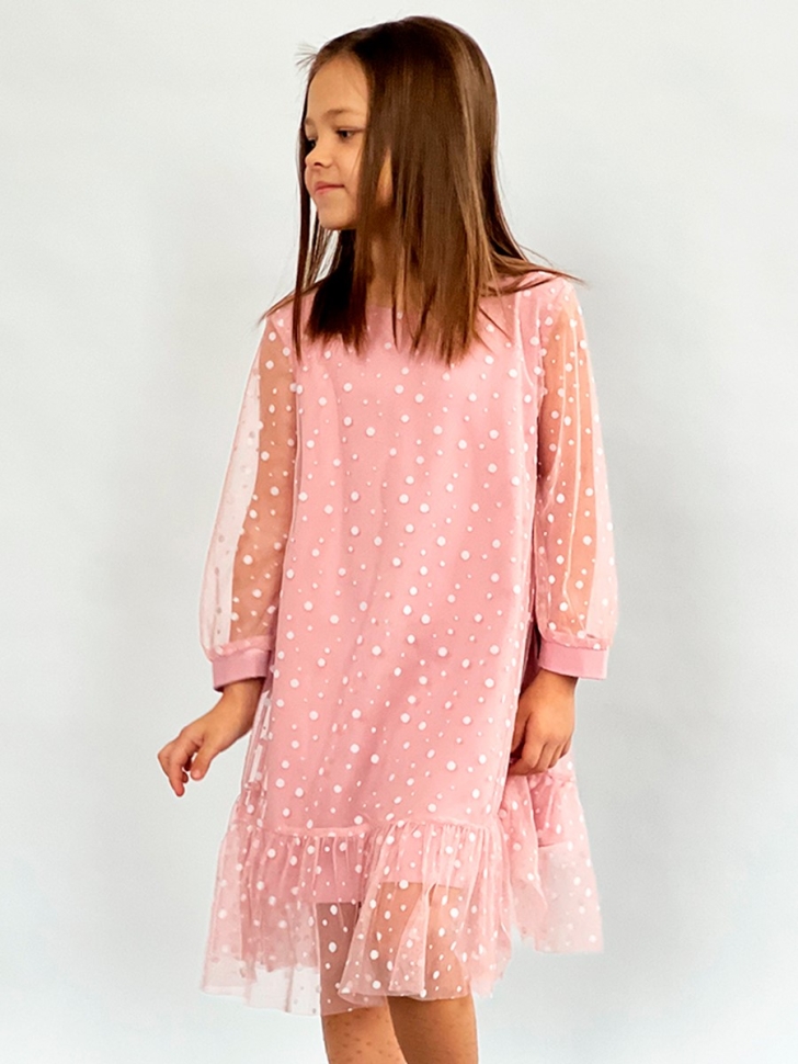 Платье для девочки нарядное БУШОН ST53, цвет пудровый/белый