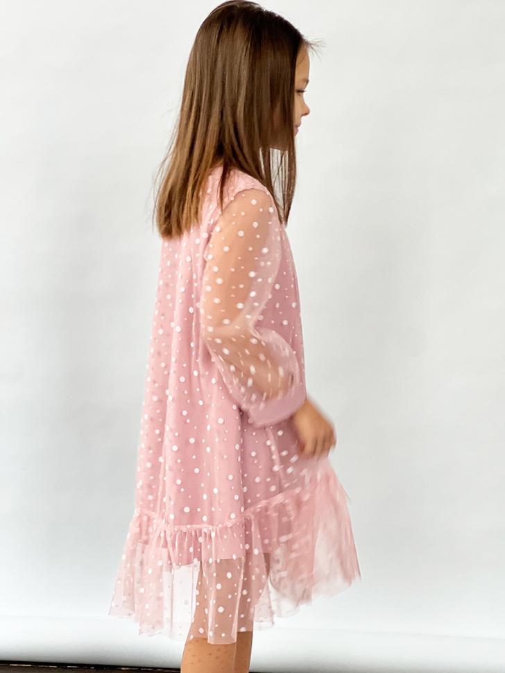 Платье для девочки нарядное БУШОН ST53, цвет пудровый/белый