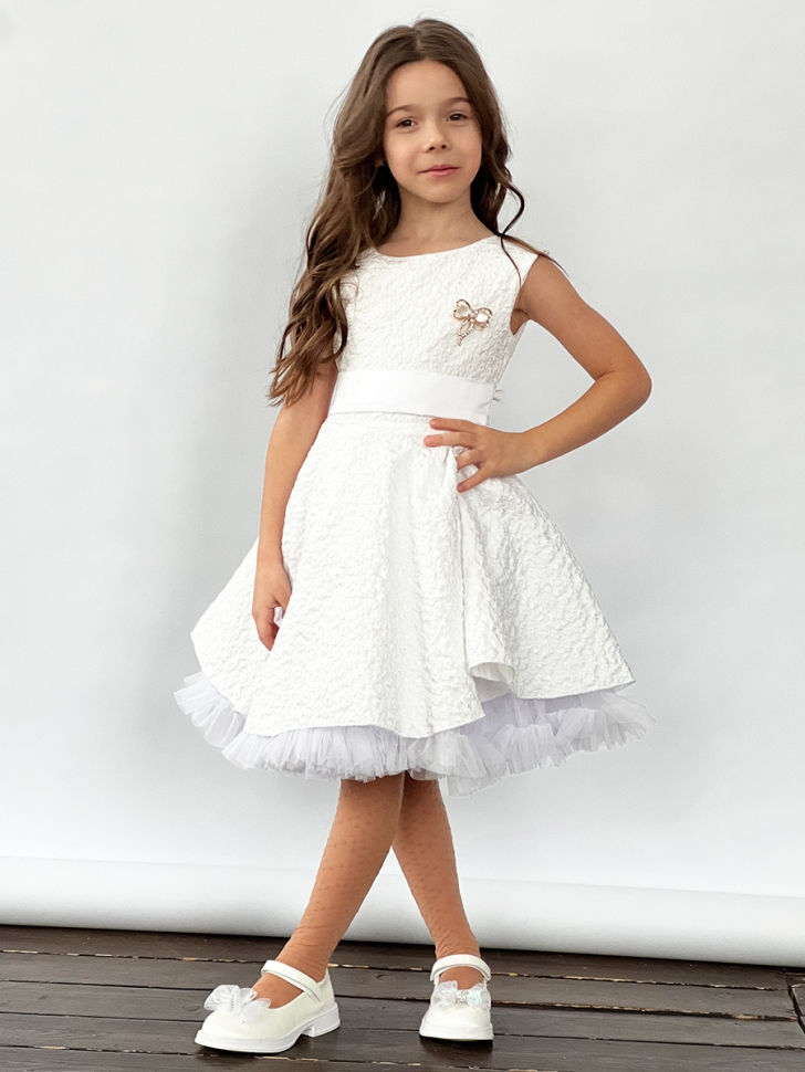 Платье для девочки праздничное БУШОН ST36, цвет белый 
