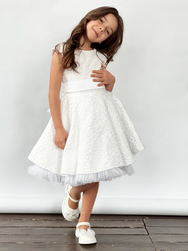 Платье для девочки праздничное БУШОН ST36, цвет белый 