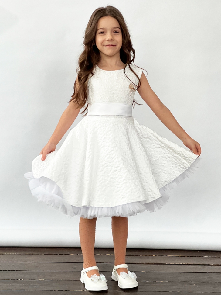 Платье для девочки праздничное БУШОН ST36, цвет белый 