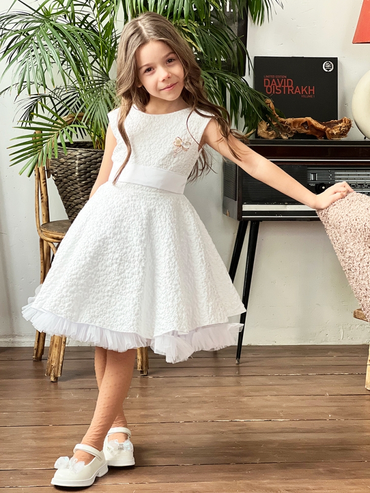 Платье для девочки праздничное БУШОН ST36, цвет белый 