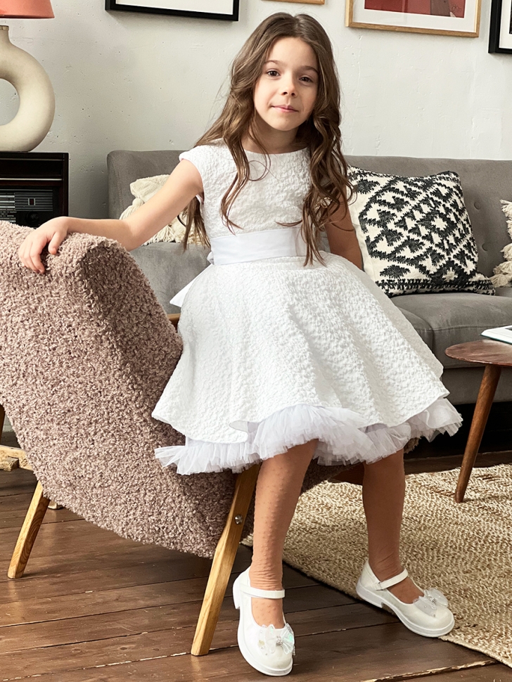 Платье для девочки праздничное БУШОН ST36, цвет белый 