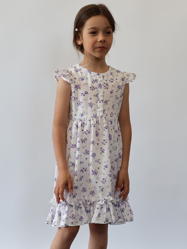 Платье для девочки вискоза БУШОН ST66, цвет белый/сиреневый цветы