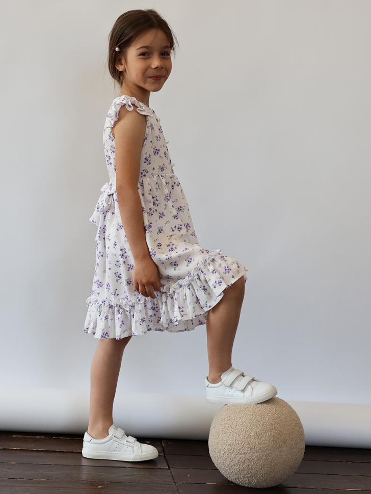 Платье для девочки вискоза БУШОН ST66, цвет белый/сиреневый цветы