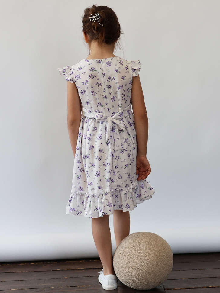 Платье для девочки вискоза БУШОН ST66, цвет белый/сиреневый цветы