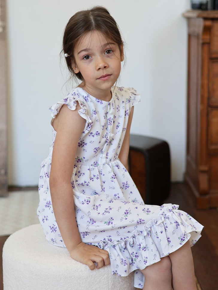 Платье для девочки вискоза БУШОН ST66, цвет белый/сиреневый цветы