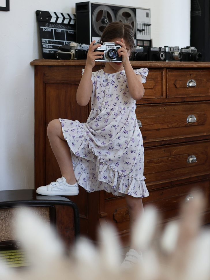 Платье для девочки вискоза БУШОН ST66, цвет белый/сиреневый цветы