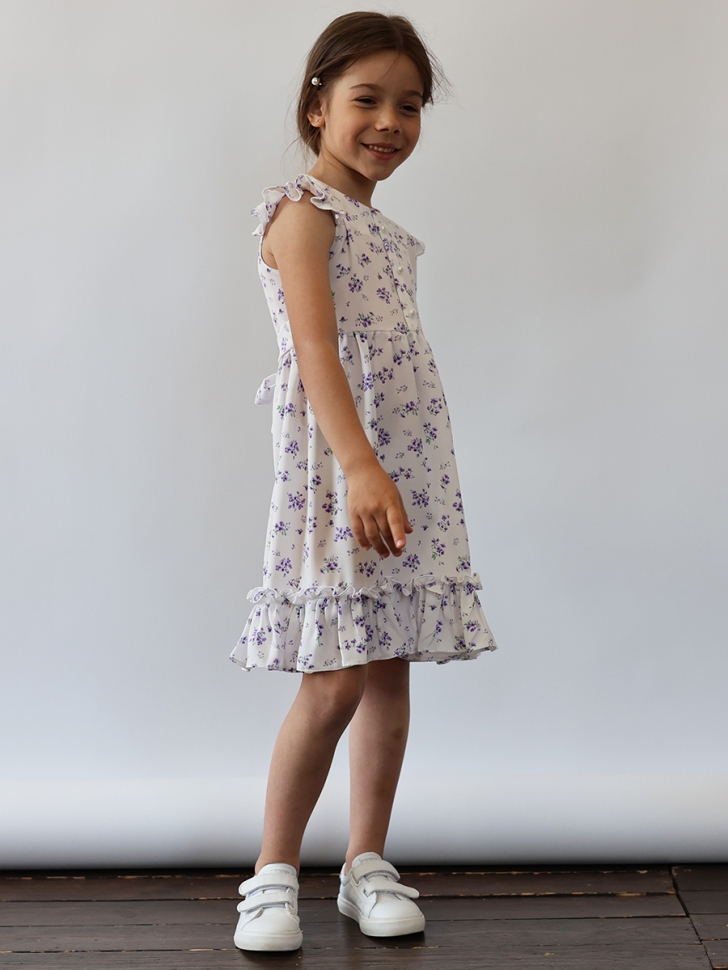 Платье для девочки вискоза БУШОН ST66, цвет белый/сиреневый цветы