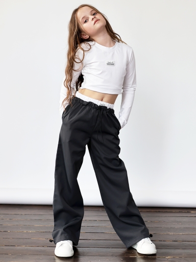 Комплект лонгслив и брюки для девочек БУШОН ST112, цвет черный/белый