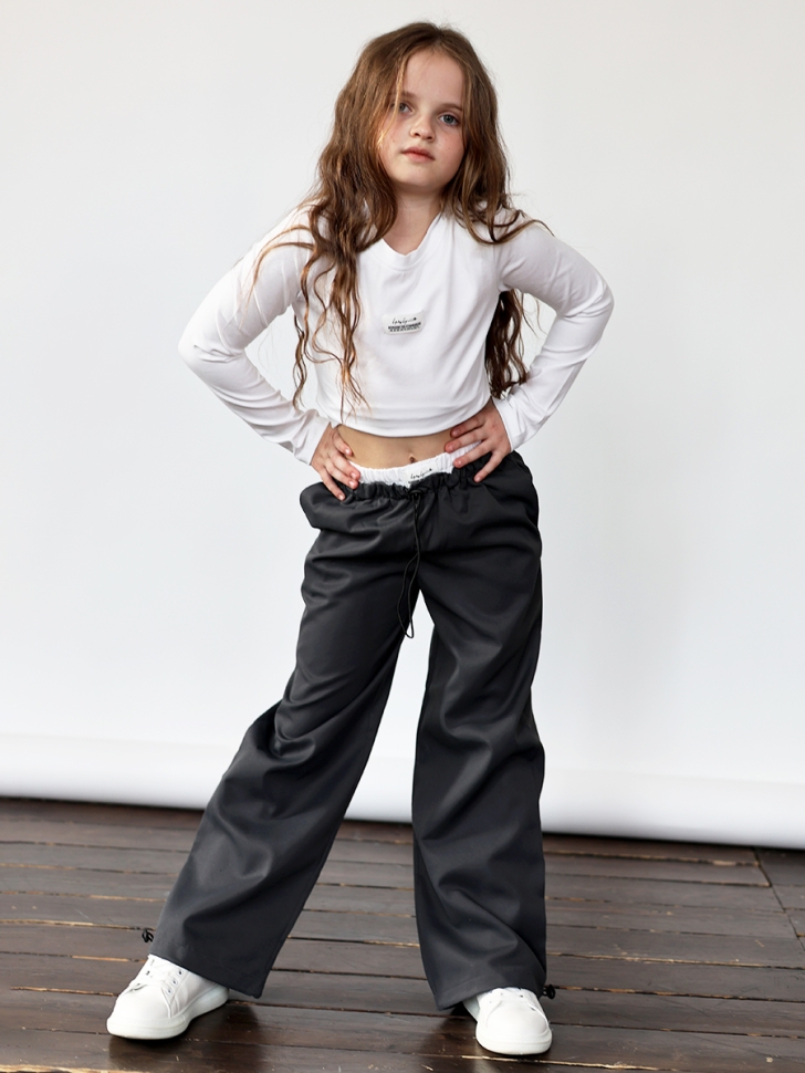Комплект лонгслив и брюки для девочек БУШОН ST112, цвет черный/белый