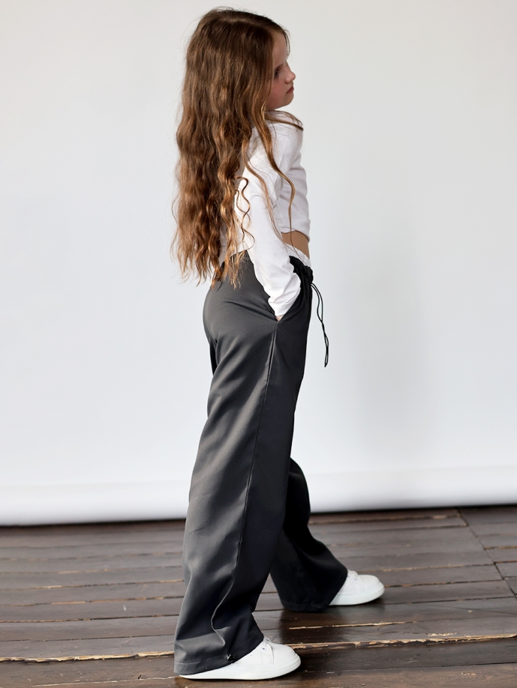 Комплект лонгслив и брюки для девочек БУШОН ST112, цвет черный/белый