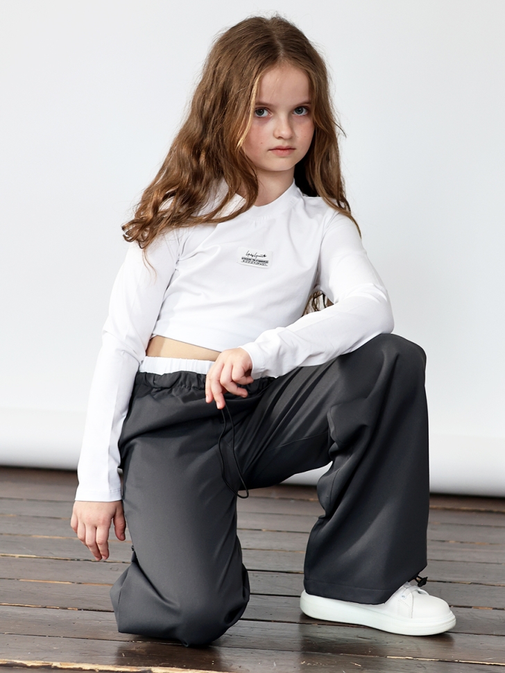 Комплект лонгслив и брюки для девочек БУШОН ST112, цвет черный/белый