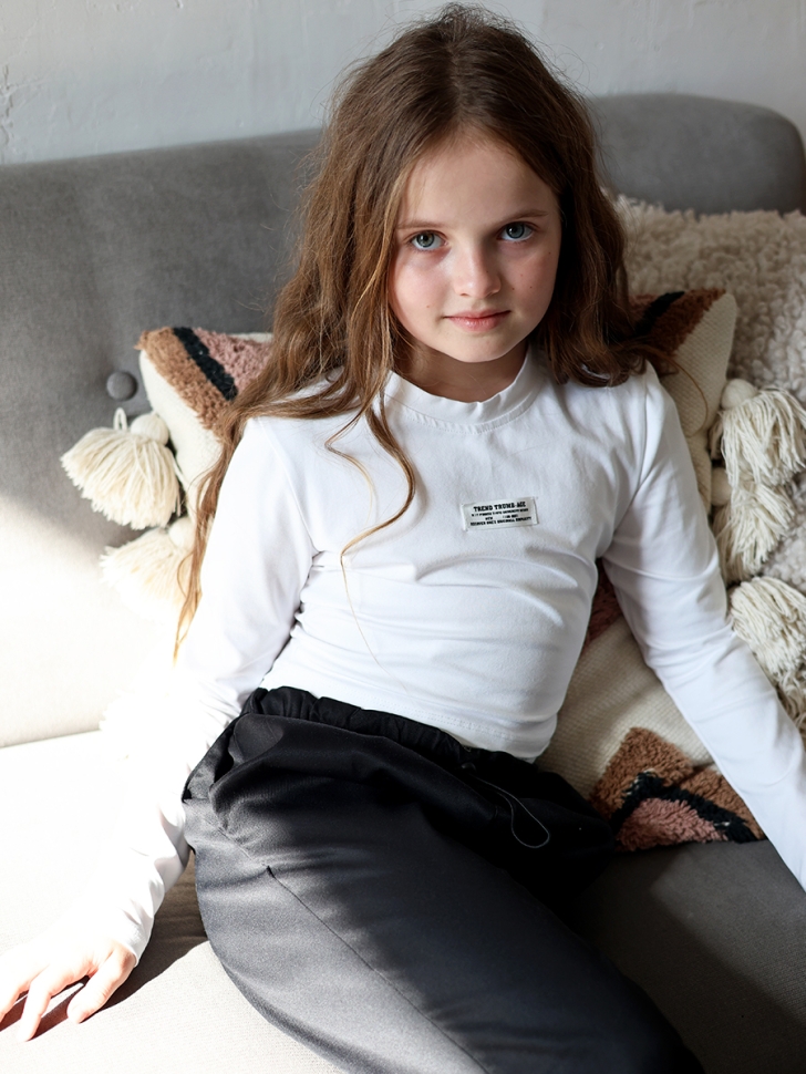 Комплект лонгслив и брюки для девочек БУШОН ST112, цвет черный/белый