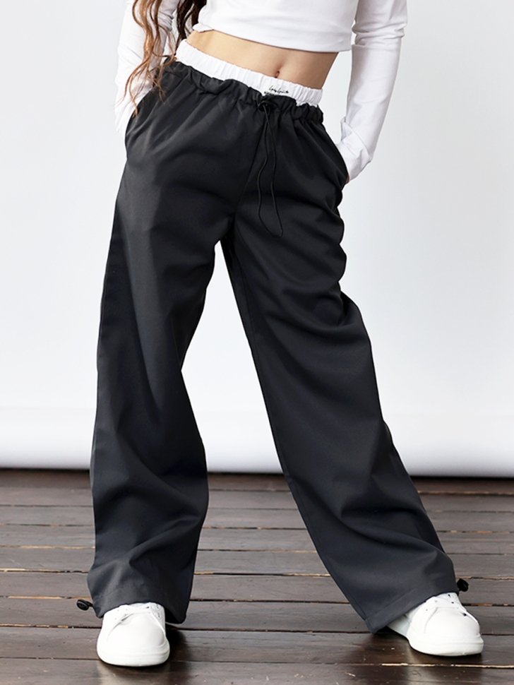 Комплект лонгслив и брюки для девочек БУШОН ST112, цвет черный/белый