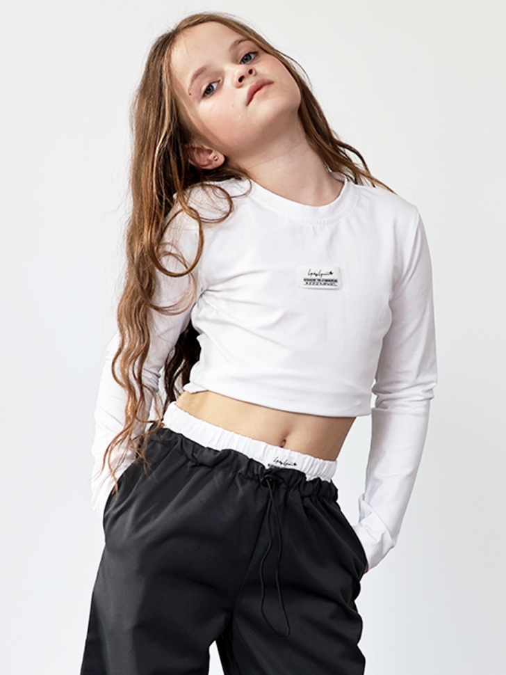 Комплект лонгслив и брюки для девочек БУШОН ST112, цвет черный/белый