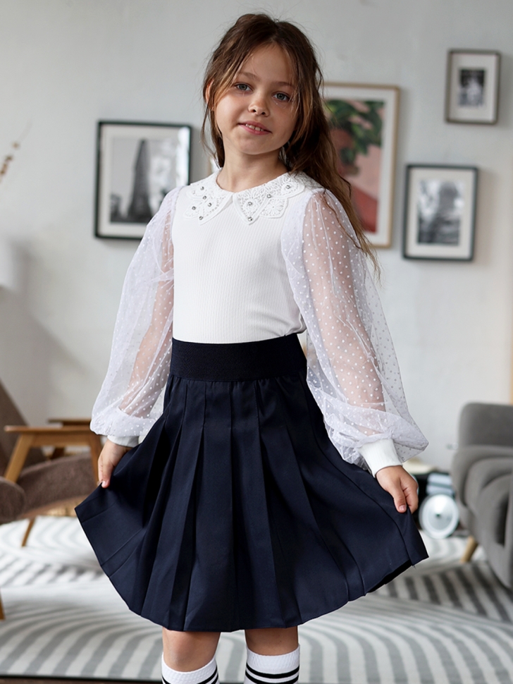 Блузка для девочек школьная БУШОН SK54, цвет белый