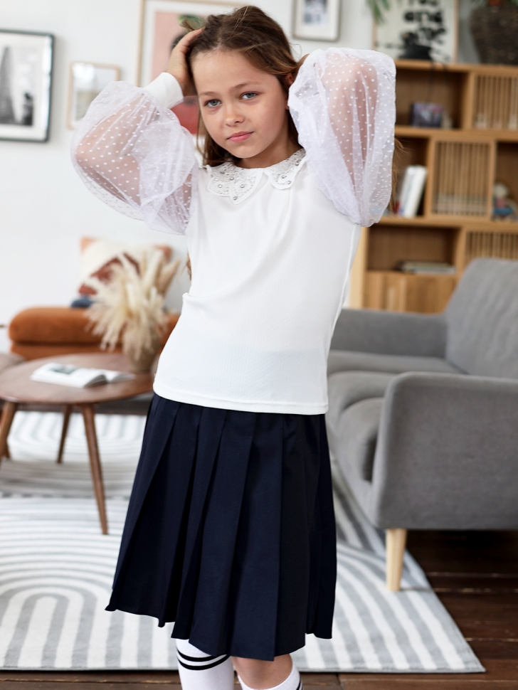 Блузка для девочек школьная БУШОН SK54, цвет белый