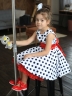 Платье для девочки нарядное БУШОН ST10, стиляги цвет белый, красный пояс, принт синий горошек 