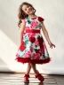 Платье для девочки нарядное БУШОН ST30, стиляги цвет белый/красный пояс красный, принт цветы 