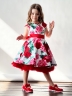 Платье для девочки нарядное БУШОН ST30, стиляги цвет белый/красный пояс красный, принт цветы 