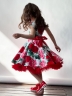 Платье для девочки нарядное БУШОН ST30, стиляги цвет белый/красный пояс красный, принт цветы 