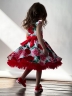 Платье для девочки нарядное БУШОН ST30, стиляги цвет белый/красный пояс красный, принт цветы 
