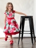Платье для девочки нарядное БУШОН ST30, стиляги цвет белый/красный пояс красный, принт цветы 