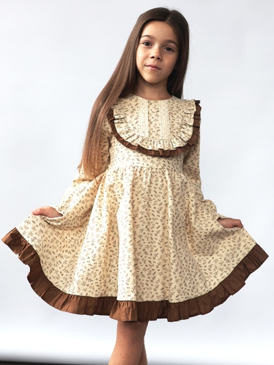 Платье для девочки нарядное БУШОН ST592, цвет бежевый/коричневый