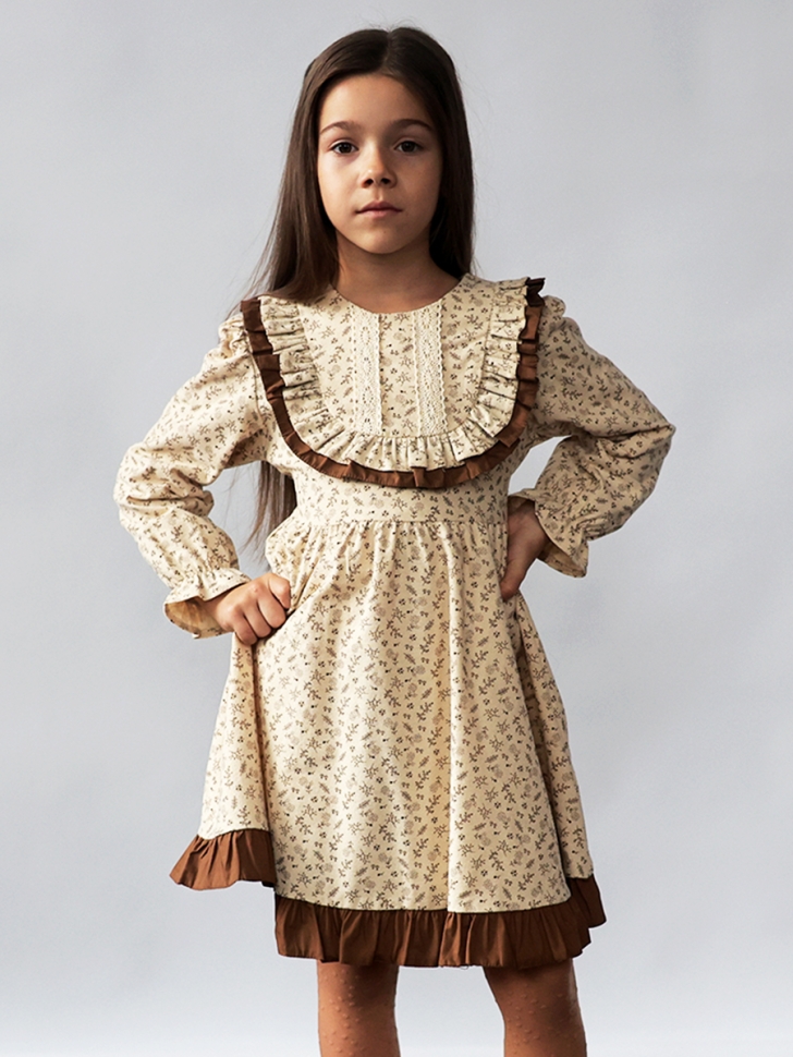 Платье для девочки нарядное БУШОН ST592, цвет бежевый/коричневый 