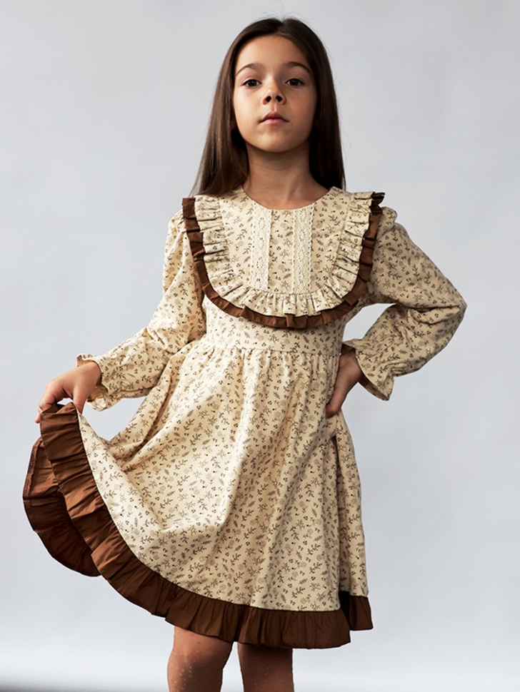 Платье для девочки нарядное БУШОН ST592, цвет бежевый/коричневый 