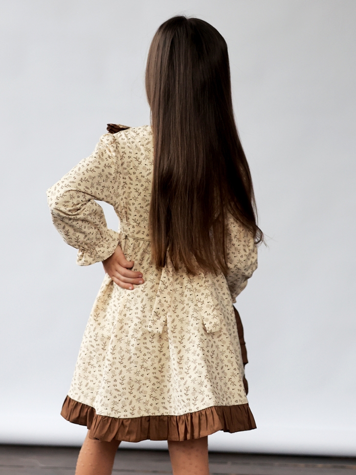 Платье для девочки нарядное БУШОН ST592, цвет бежевый/коричневый 