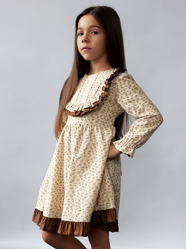 Платье для девочки нарядное БУШОН ST592, цвет бежевый/коричневый 