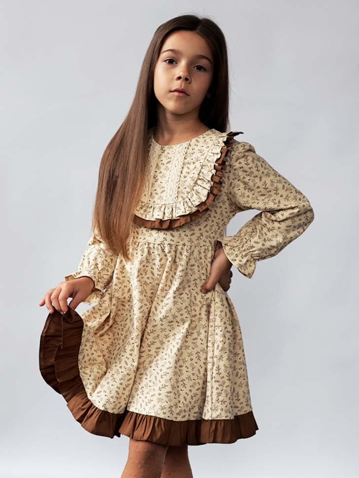 Платье для девочки нарядное БУШОН ST592, цвет бежевый/коричневый 